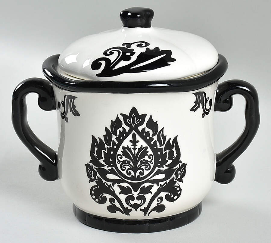 Damask Black Sugar Bowl & Lid by 222 Fifth (PTS)-1