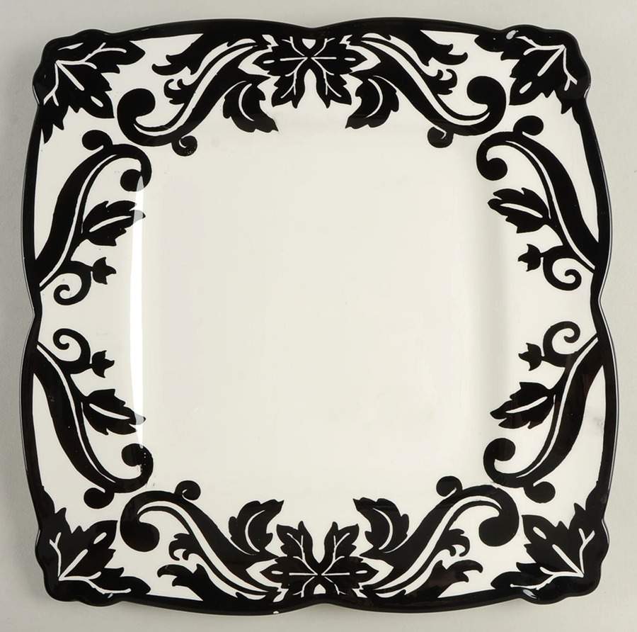 Damask Black Square Dinner Plate by 222 Fifth (PTS)-1