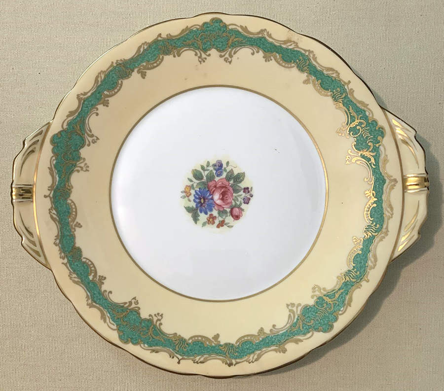 C158 Green Square Handled Cake Plate by John  Aynsley & Sons-1