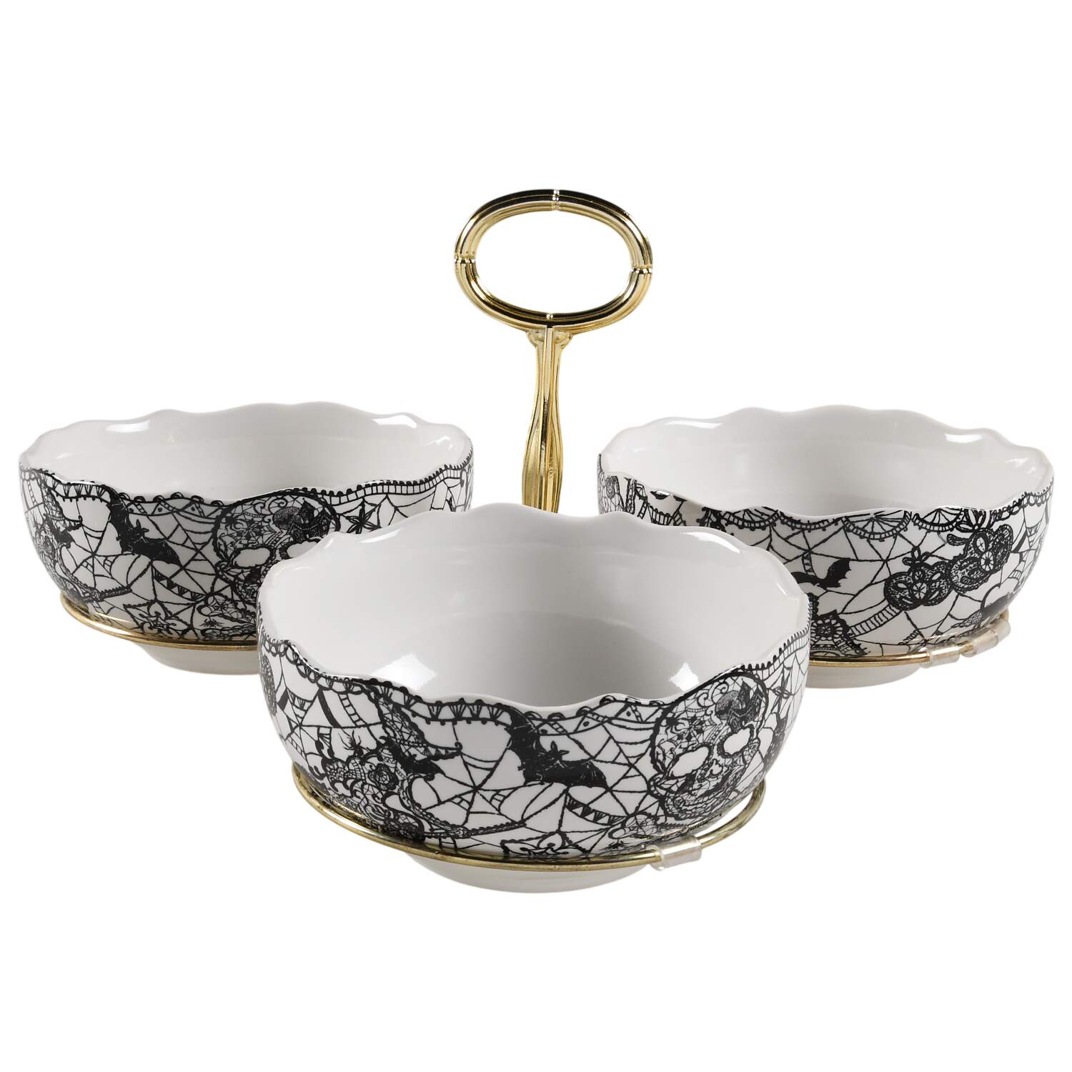 Wiccan Lace 7" x 12" 3-Part Relish & Metal Stand (CERC) HC by 222 Fifth (PTS)-1