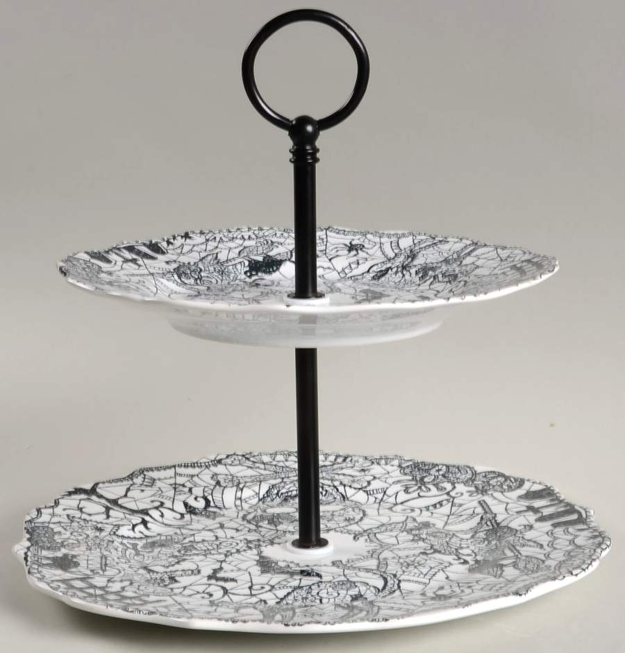 Wiccan Lace 2 Tiered Serving Tray (Dinner & Salad Plate) by 222 Fifth (PTS)-1