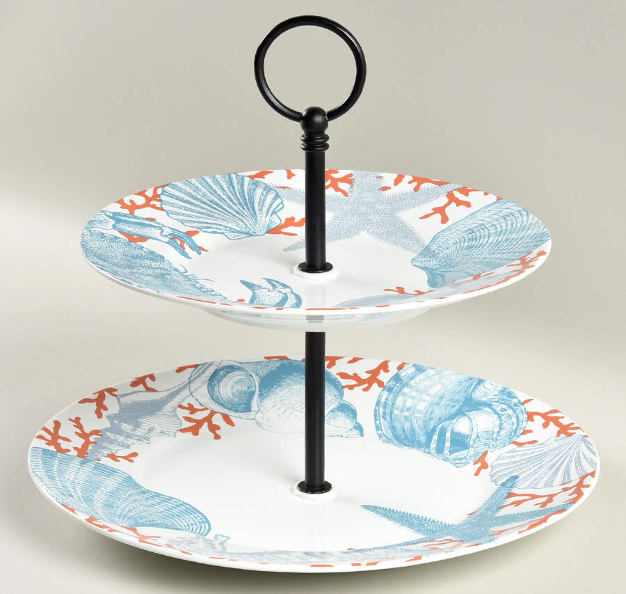 Coastal Life Grenada 2 Tiered Serving Tray (Dinner & Salad Plate) by 222 Fifth (PTS)-1