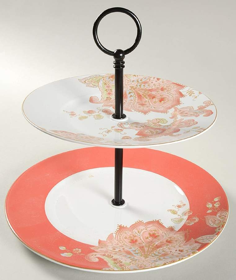 Norah Coral 2 Tiered Serving Tray (Dinner & Salad Plate) by 222 Fifth (PTS)-1