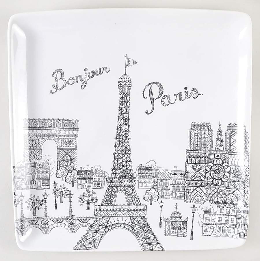 Bonjour Paris 14" Square Platter by 222 Fifth (PTS)-1