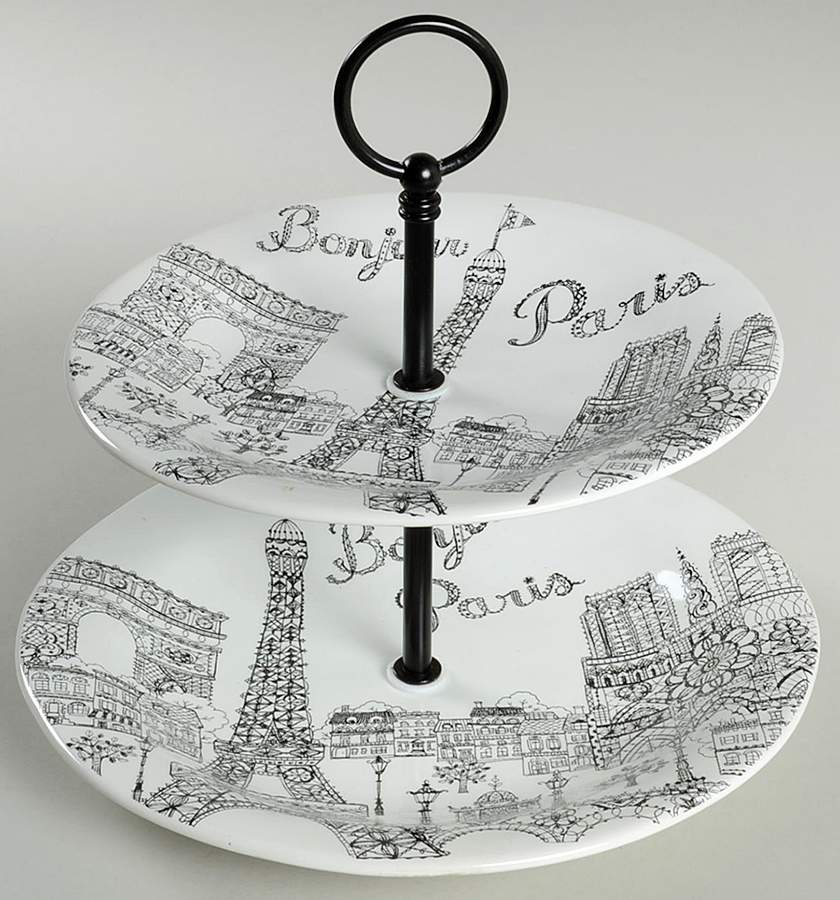 Bonjour Paris 2 Tiered Serving Tray (Dinner & Salad Plate) by 222 Fifth (PTS)-1