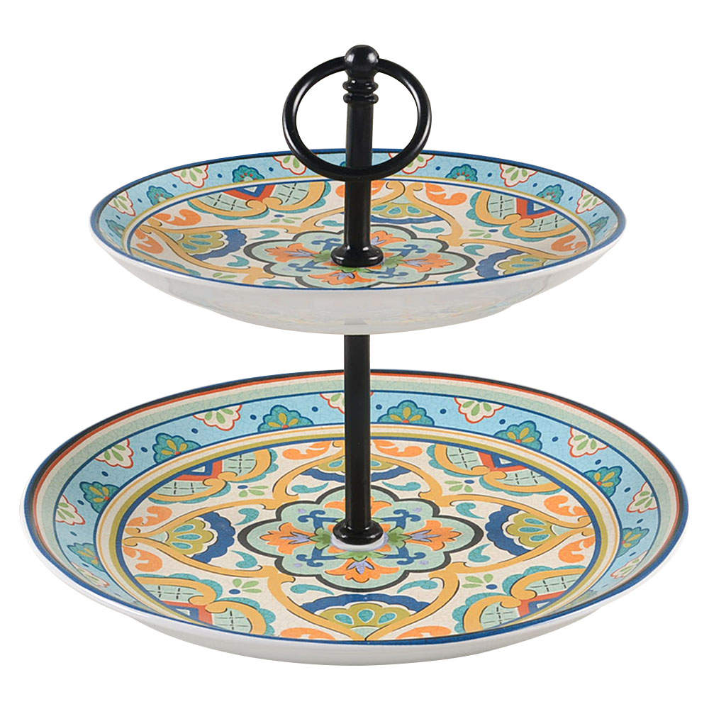 La Fuente Blue 2 Tiered Serving Tray (Dinner & Salad Plate) by 222 Fifth (PTS)-1