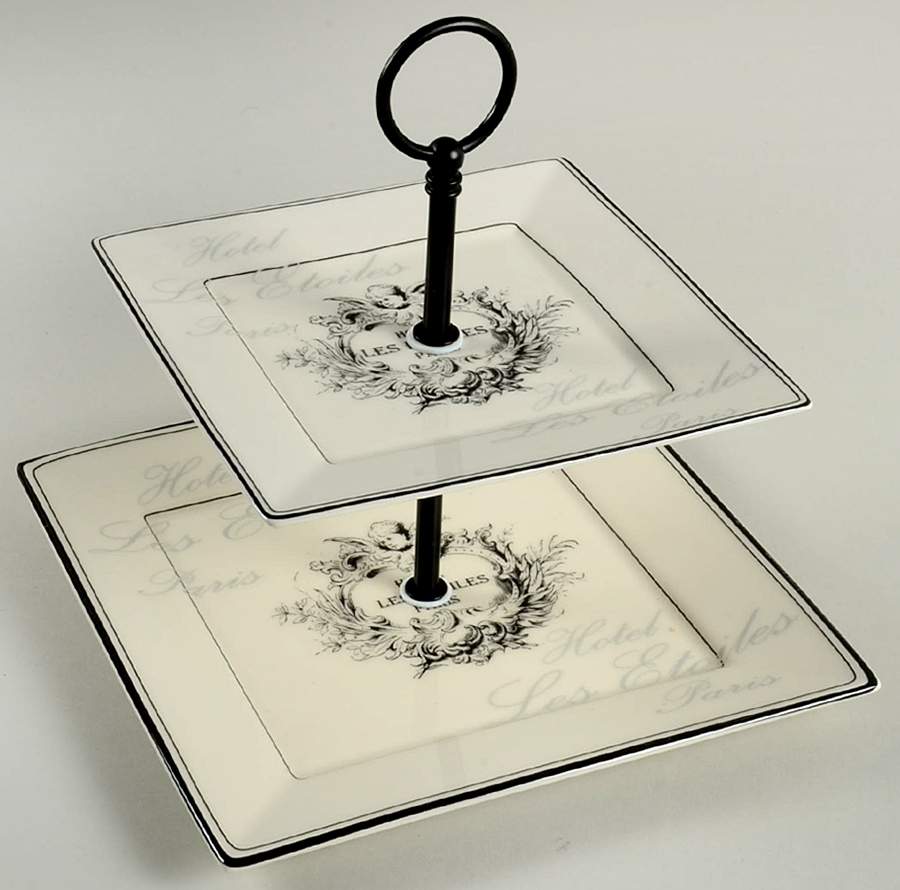 Les Etoiles Cherub 2 Tiered Serving Tray (Square Dinner&Salad Plate) by 222 Fifth (PTS)-1