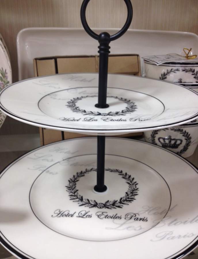 Les Etoiles Crown 2 Tiered Serving Tray (Dinner & Salad Plate) by 222 Fifth (PTS)-1