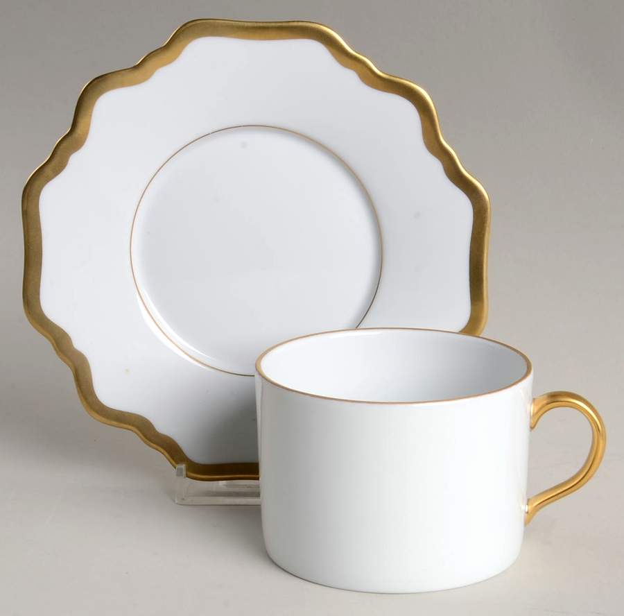 Antique White (Gold Trim) Flat Cup & Saucer Set by Anna Weatherley-1
