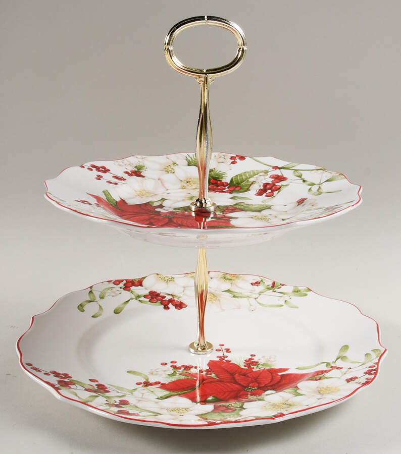 Winter Harmony 6 5/8"-10"  2 Tiered Serving Tray (Dp, Sp) HC by 222 Fifth (PTS)-1