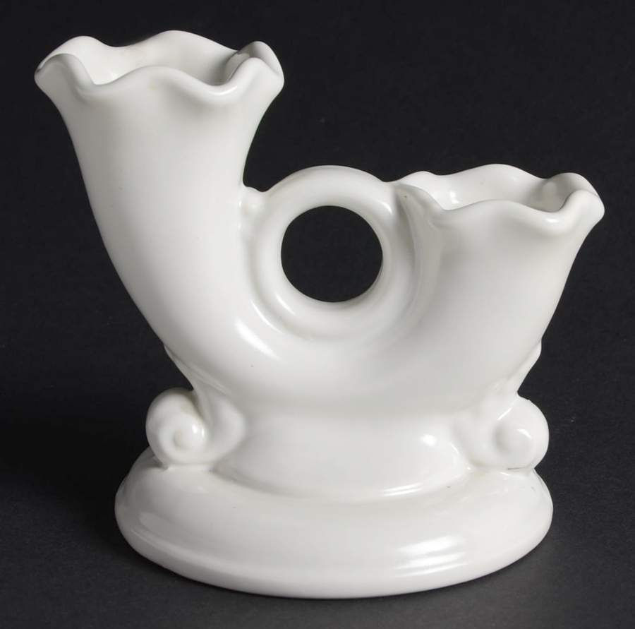 White Art Pottery Double Light Candlestick by Abingdon Pottery-1