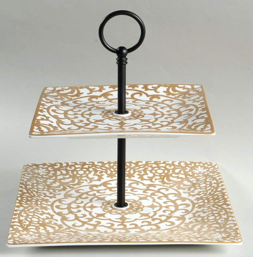 Casbah Gold 2 Tiered Serving Tray (Dinner & Salad Plate) by 222 Fifth (PTS)-1
