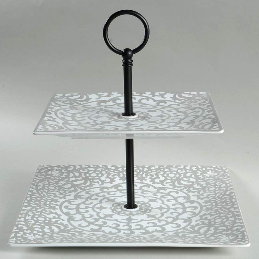 Casbah Silver 2 Tiered Serving Tray (Dinner & Salad Plate) by 222 Fifth (PTS)-1