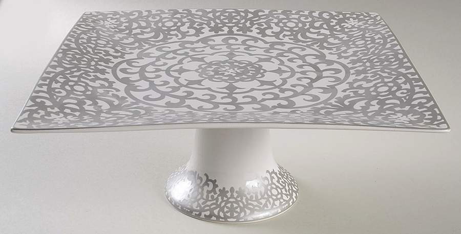 Casbah Silver 10" Diameter Square Pedestal Cake Stand by 222 Fifth (PTS)-1