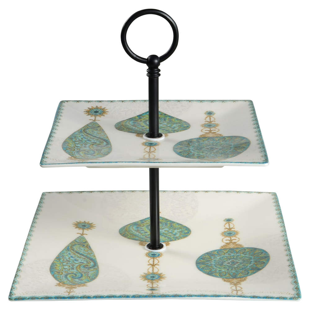 Constantina Turquoise 2 Tiered Serving Tray (Dinner & Salad Plate) by 222 Fifth (PTS)-1