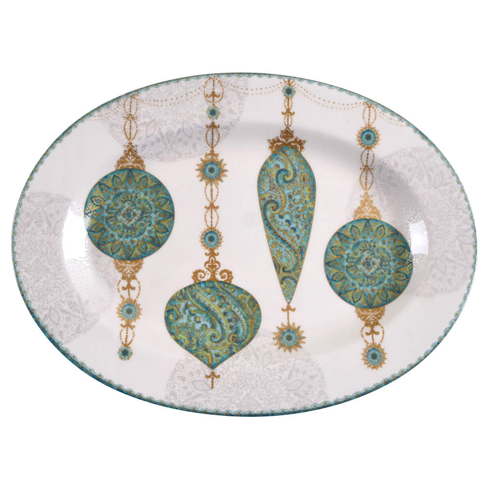 Constantina Turquoise 14" Oval Serving Platter by 222 Fifth (PTS)-1