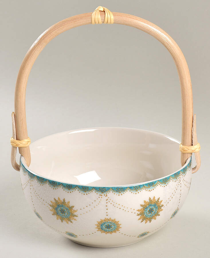 Constantina Turquoise 7''-7 1/4'' Basket W/Bamboo Handle HC by 222 Fifth (PTS)-1