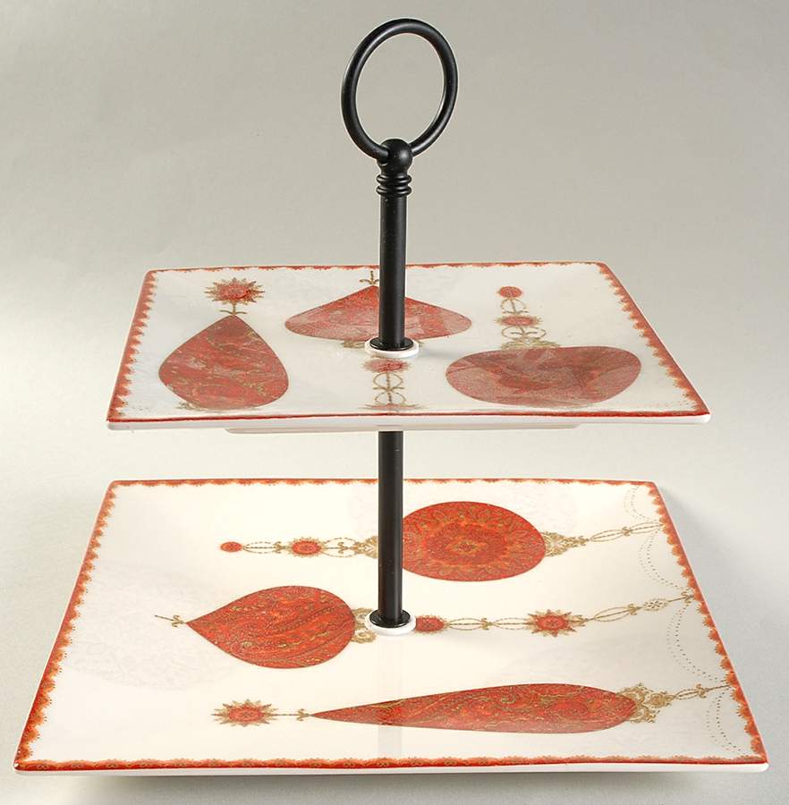 Constantina Red 2 Tiered Serving Tray (Dinner & Salad Plate) by 222 Fifth (PTS)-1
