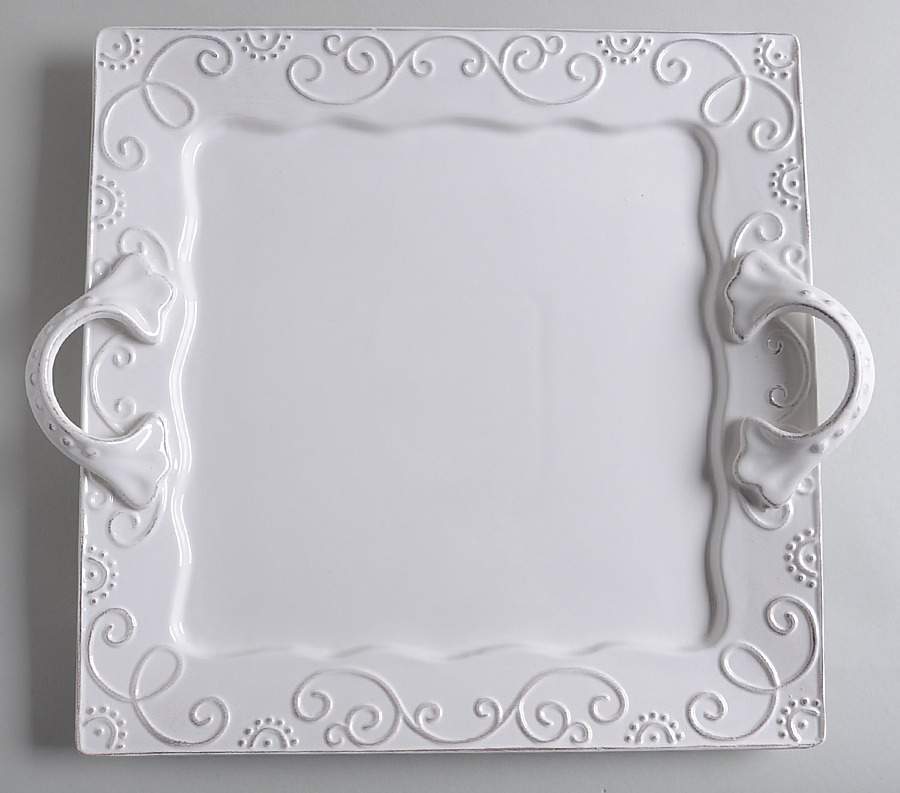 Mina White 13" Square Handled Platter by American Atelier-1