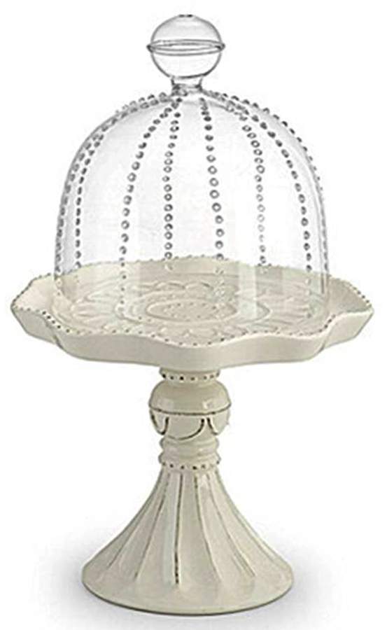 Gabrielle Scallop White 8" Diameter Cupcake Stand & Glass Dome by American Atelier-1