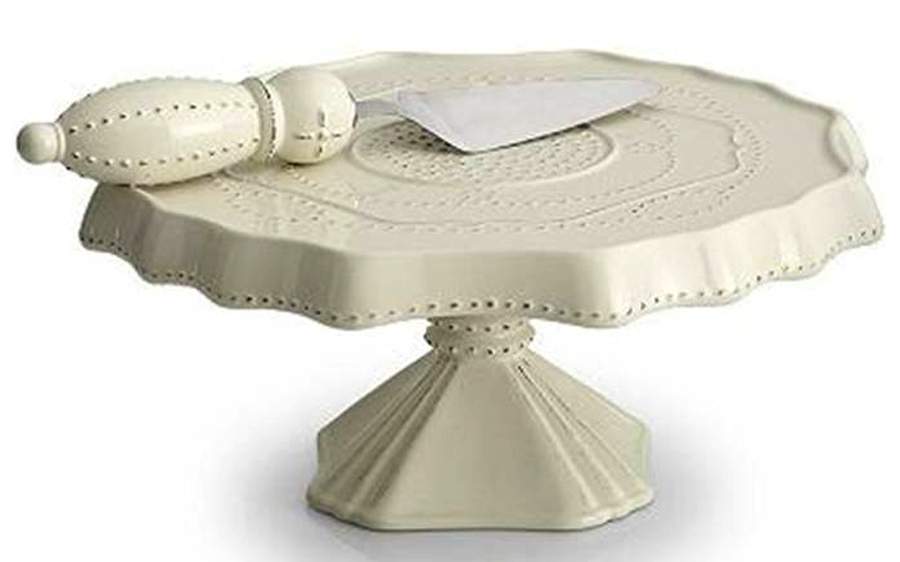 Gabrielle Scallop White Cake Stand Pedestal 12" & Pie/Cake Server by American Atelier-1