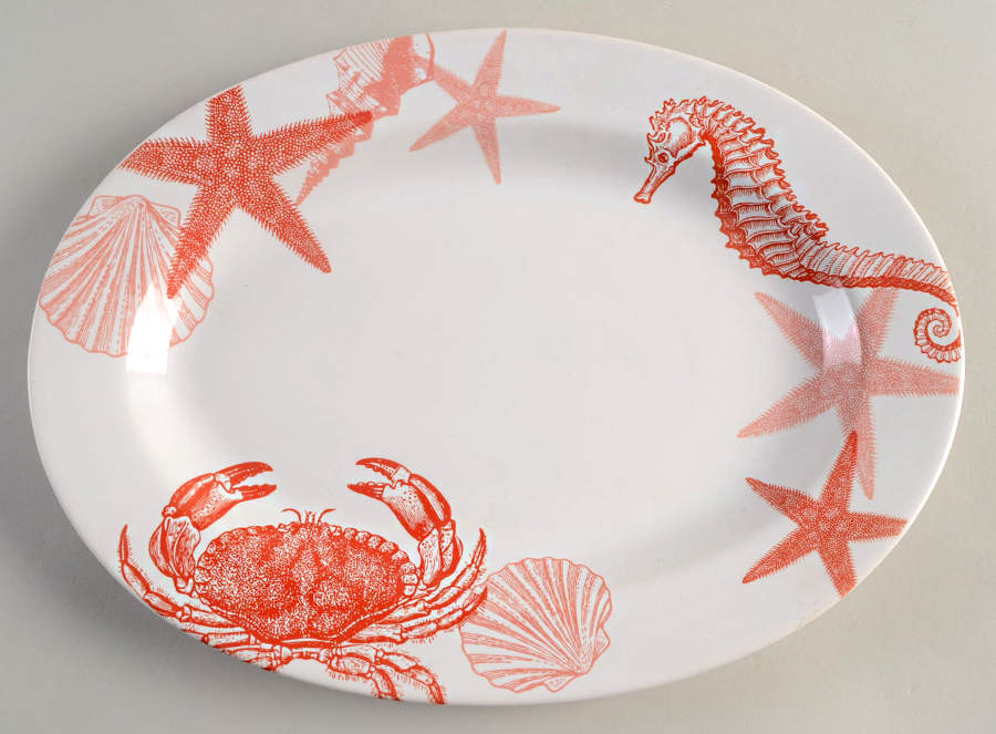 Coastal Life Coral 13" Oval Serving Platter by 222 Fifth (PTS)-1