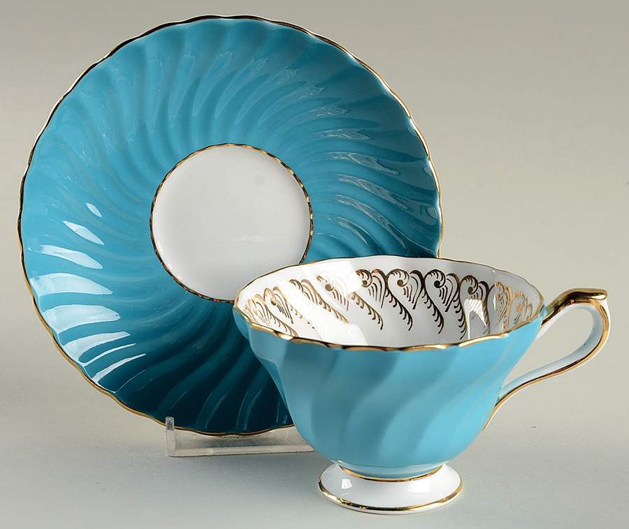2124 Turquoise Footed Cup & Saucer Set by John  Aynsley & Sons-1