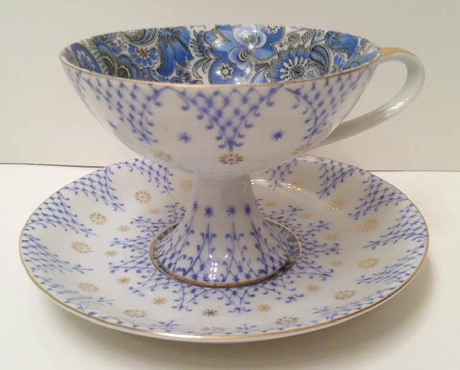 Royal Paisley Blue Footed Cup & Saucer Set by Arnart-1