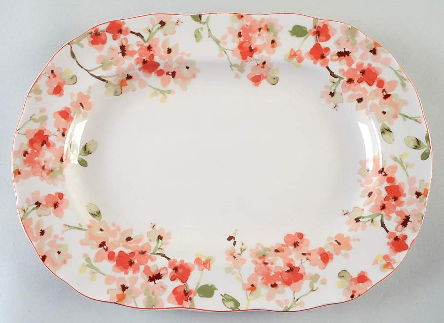 Cherry Blossom White 14" Oval Serving Platter by 222 Fifth (PTS)-1
