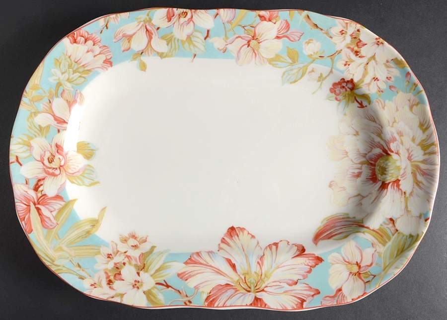 Marley Teal 14" Oval Serving Platter by 222 Fifth (PTS)-1