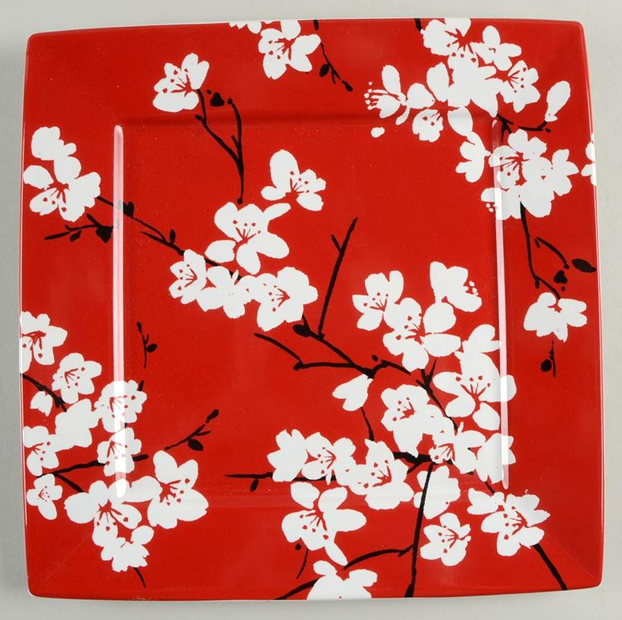 Mia Blossoms Red (Hard Square) Dinner Plate by 222 Fifth (PTS)-1