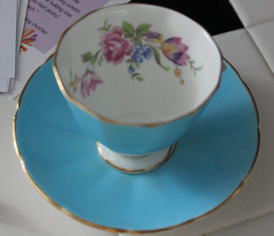 F120 Aqua Footed Cup & Saucer Set by Adderley-1