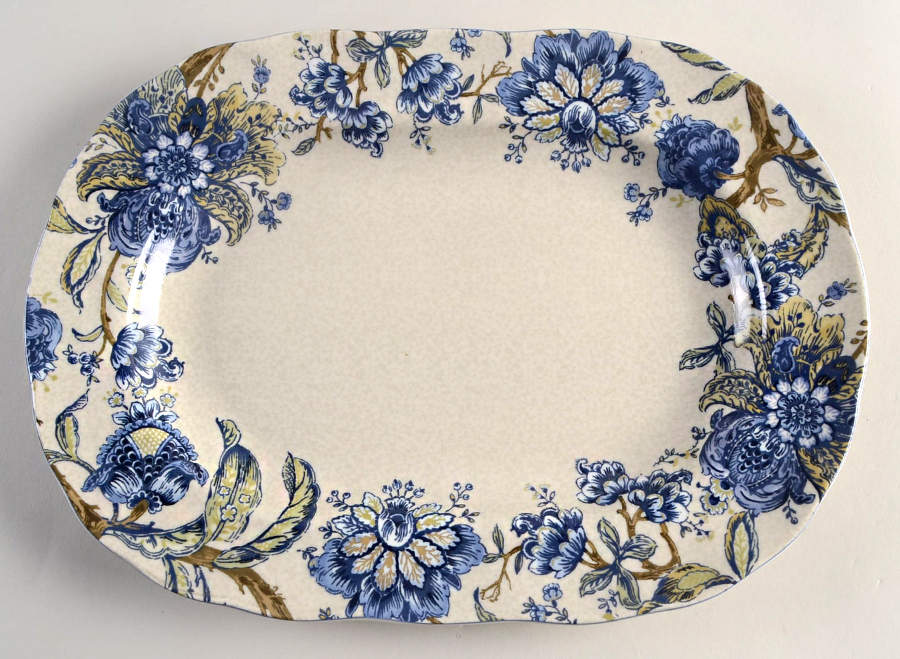 Santosha Blue 14" Oval Serving Platter by 222 Fifth (PTS)-1