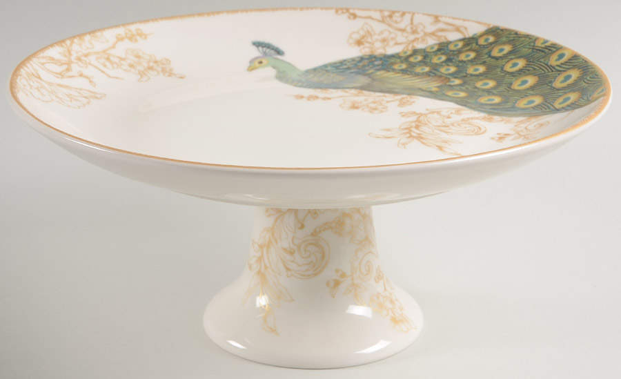 Serene Peacock 10" Diameter Pedestal Cake Stand by 222 Fifth (PTS)-1