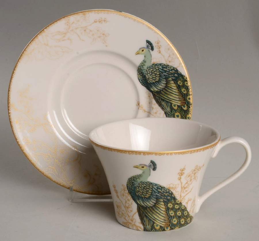Serene Peacock Flat Cup & Saucer Set by 222 Fifth (PTS)-1