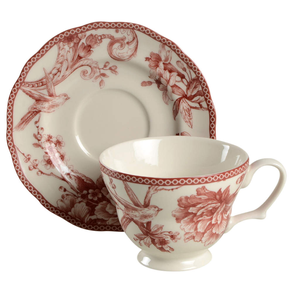 Adelaide Maroon Footed Cup & Saucer Set by 222 Fifth (PTS)-1