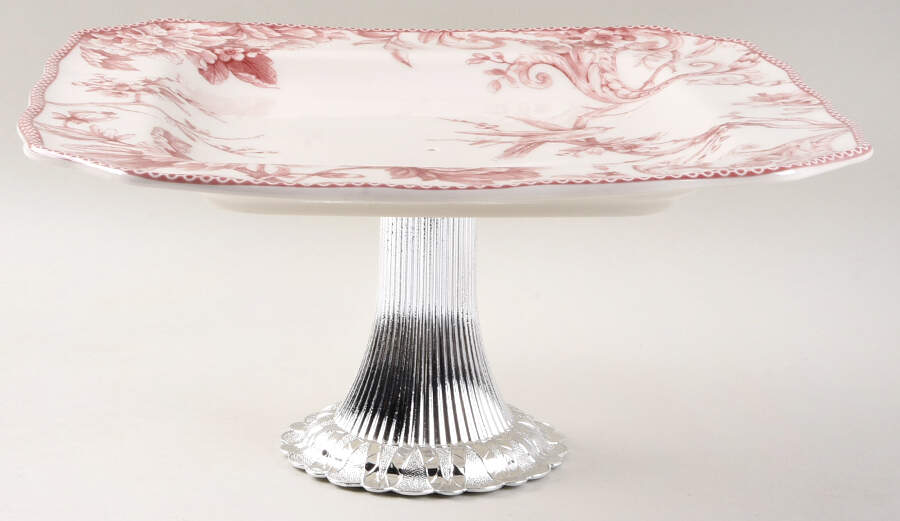 Adelaide Maroon Cake Stand with 4"-5" Metal Pedestal  Hc by 222 Fifth (PTS)-1