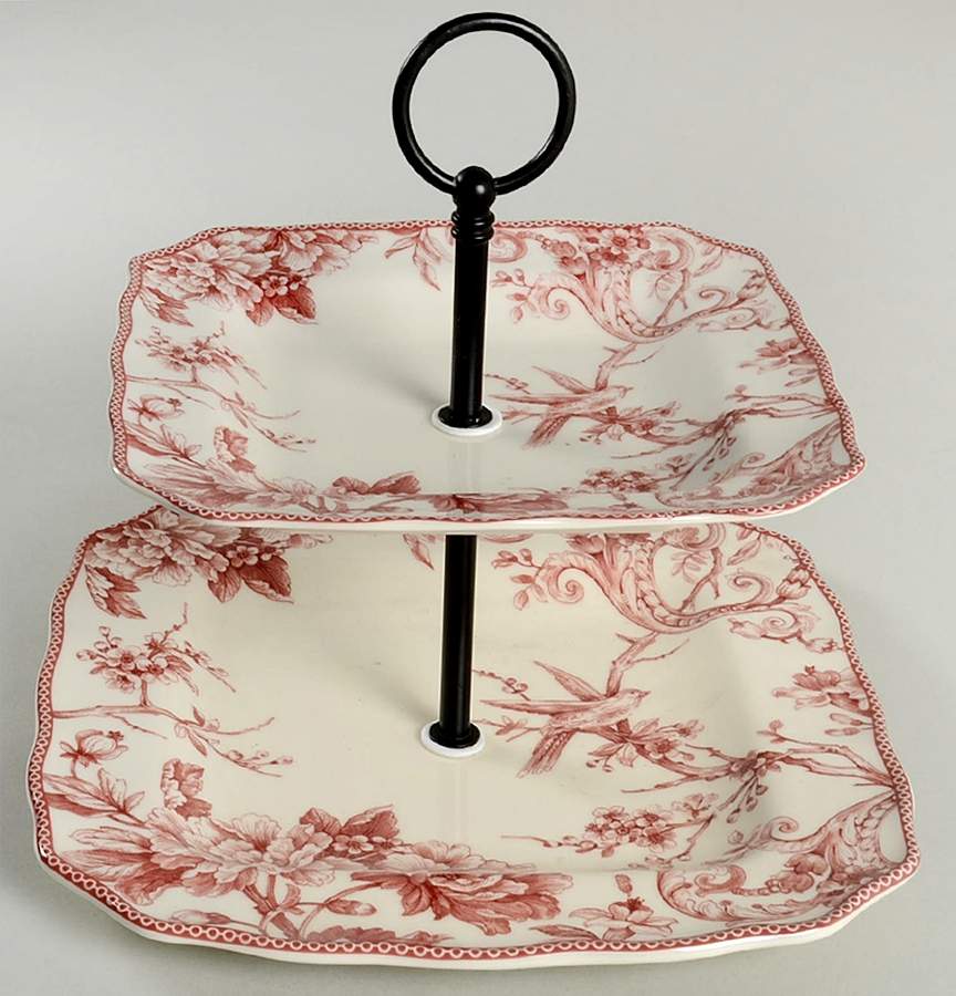 Adelaide Maroon 2 Tiered Serving Tray (Square Dinner&Salad Plate) by 222 Fifth (PTS)-1