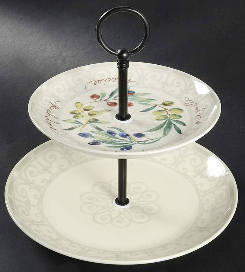 Olive Connoisseur 2 Tiered Serving Tray (Dinner & Salad Plate) by 222 Fifth (PTS)-1