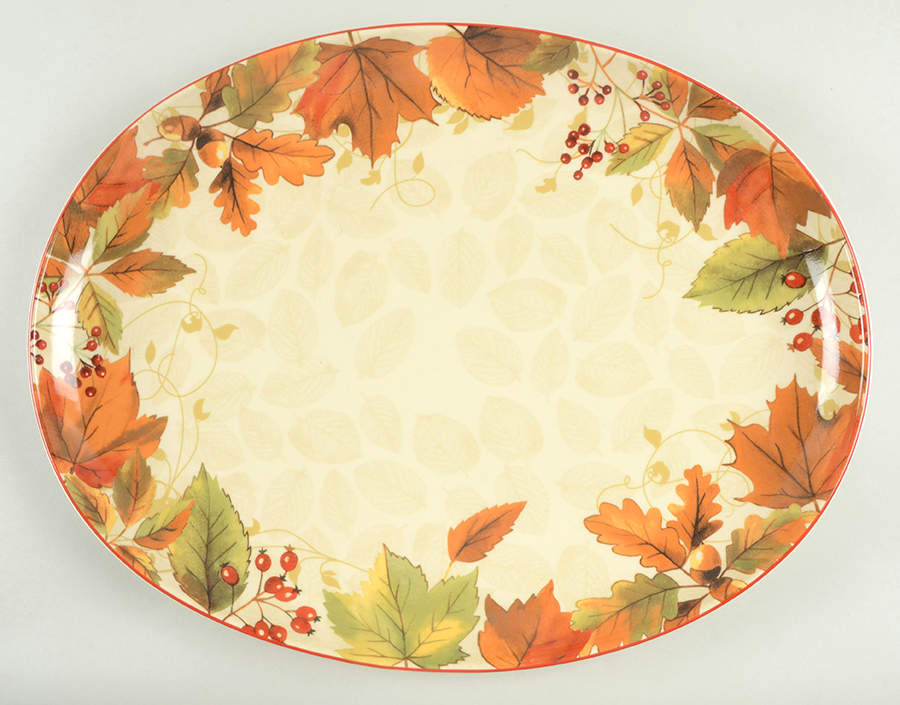 Harvest Festival Cream 19" Oval Serving Platter by 222 Fifth (PTS)-1