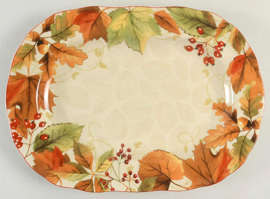 Harvest Festival Cream 14" Oval Serving Platter by 222 Fifth (PTS)-1