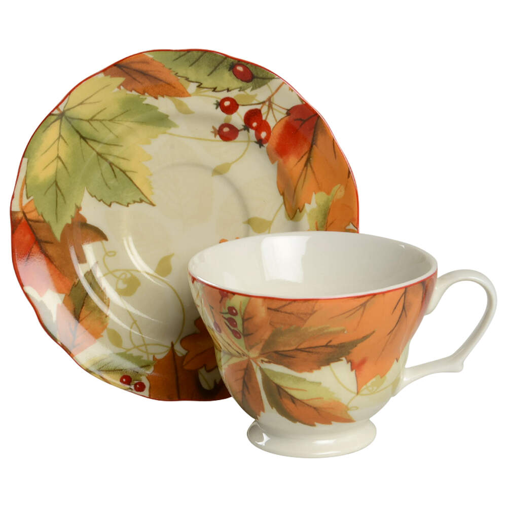 Harvest Festival Cream Footed Cup & Saucer Set by 222 Fifth (PTS)-1