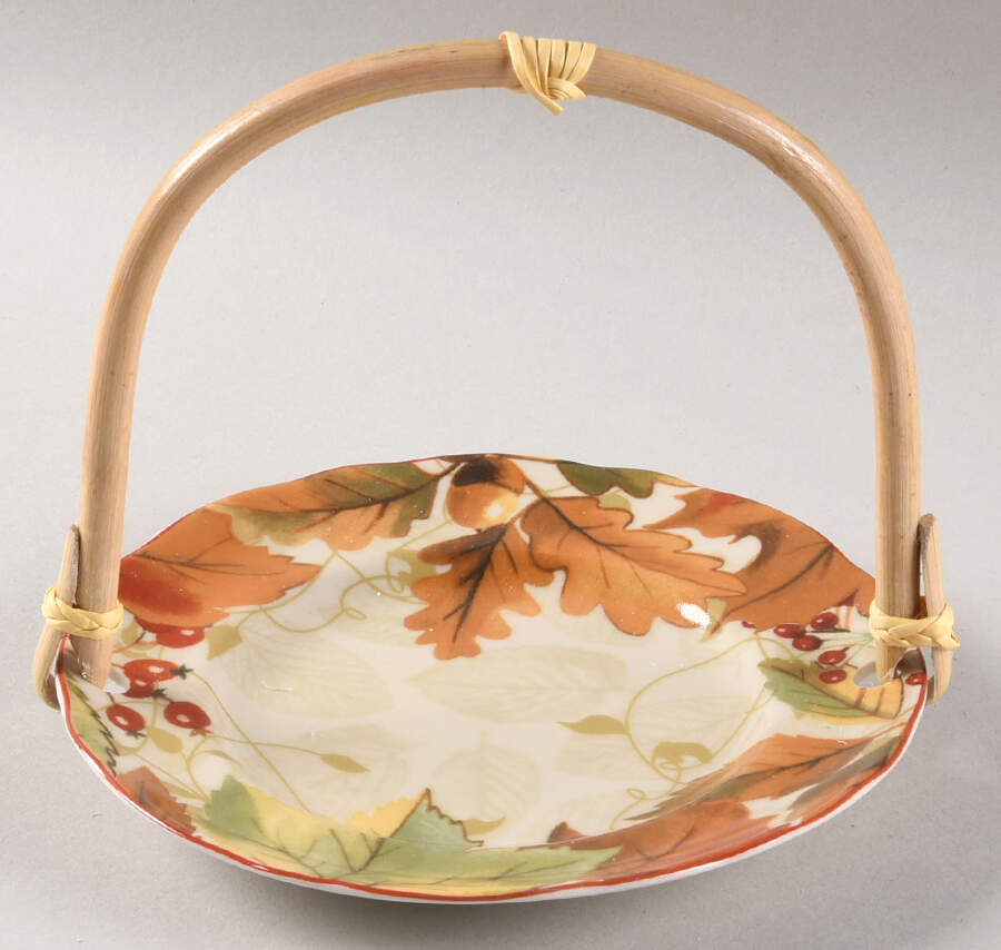 Harvest Festival Cream 5 3/8"-5 5/8" Bamboo Handled Serving Plate  HC by 222 Fifth (PTS)-1