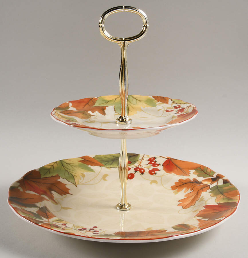 Harvest Festival Cream 6 5/8"-10"  2 Tiered Serving Tray (Dp, Sp) HC by 222 Fifth (PTS)-1
