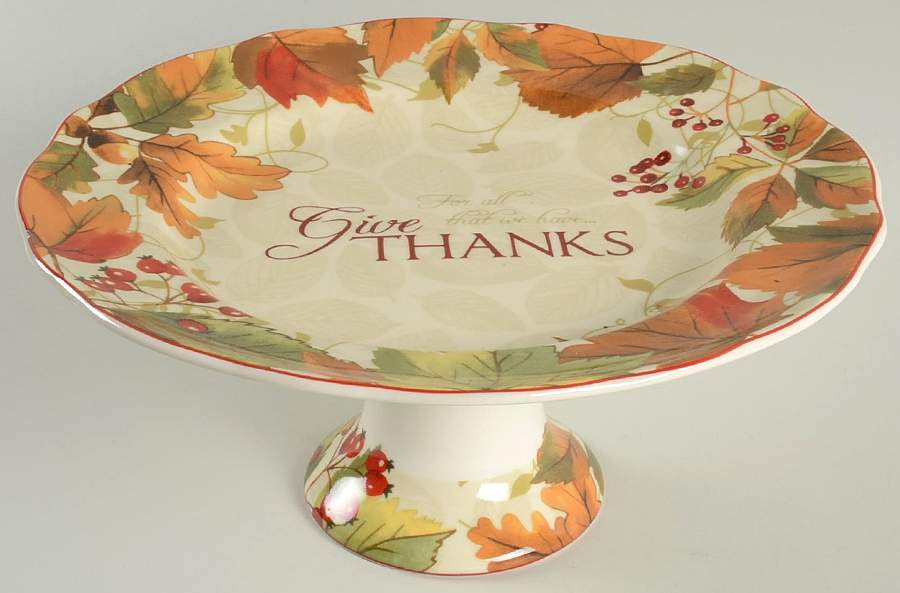 Harvest Festival Cream 11" Diameter Pedestal Cake Stand by 222 Fifth (PTS)-1