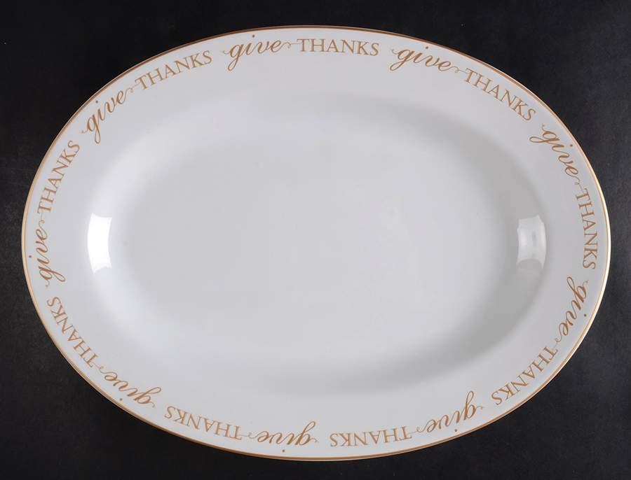 Thanksgiving Give Thanks (Gold) 14" Oval Serving Platter by 222 Fifth (PTS)-1