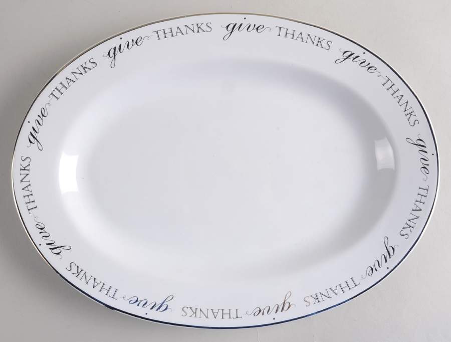 Thanksgiving Give Thanks (Gold) 14" Oval Serving Platter by 222 Fifth (PTS)-1