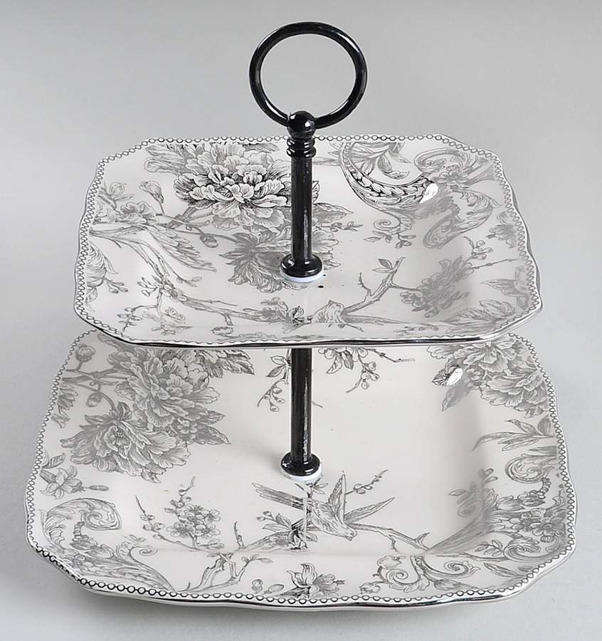 Adelaide Electroplate 2 Tiered Serving Tray (Square Dinner&Salad Plate) by 222 Fifth (PTS)-1