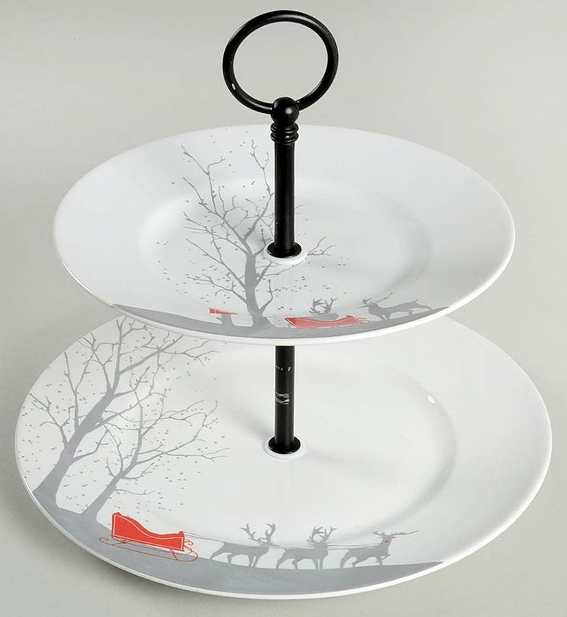 Red Sleigh 2 Tiered Serving Tray (Dinner & Salad Plate) by 222 Fifth (PTS)-1
