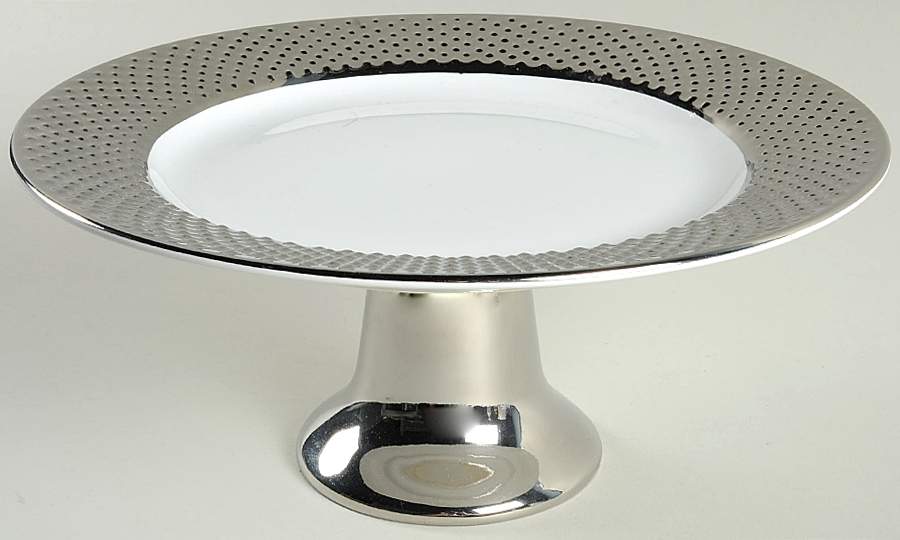 Beaded Silver 11" Diameter Pedestal Cake Stand by 222 Fifth (PTS)-1